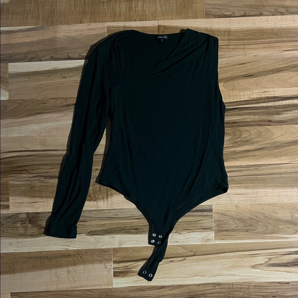 Dynamite asymmetrical dark green bodysuit